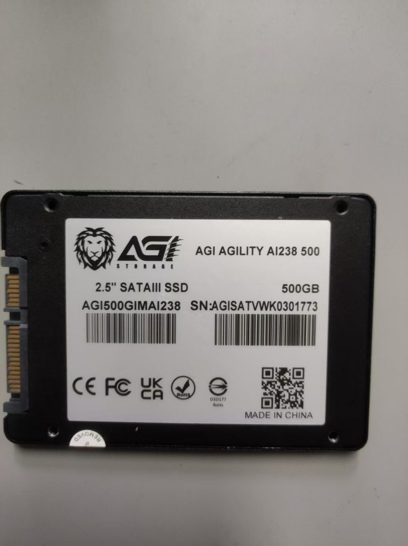 AGI AGILITY AI238 500G 2.5寸固态硬盘不识别数据恢复 — 昆山客户SSD主控故障修复